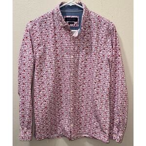 Zara Man Pink White Red Floral Tulip Button-up Shirt Size‎ Medium Slim